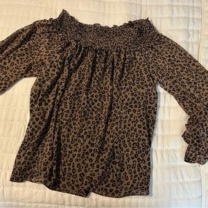 CeCe Brown Leopard Print Off-Shoulder Blouse